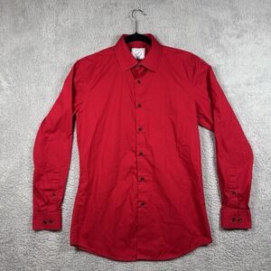 Bespoke Dress Shirt Mens Slim Fit Button Up Red Long Sleeve 14-14.5 32/33 Sz S